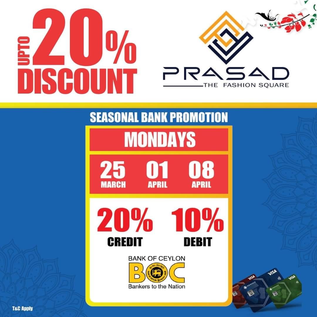 20% Discount for BOC credit card holders at Prasad Fashion Square ...